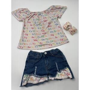 Sparkle in Pink Girls ABC Outfit Set Denim Shorts & Bow Size 5/6 Adorable!